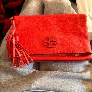 Tory Burch Vibrant Red Leather Clutch